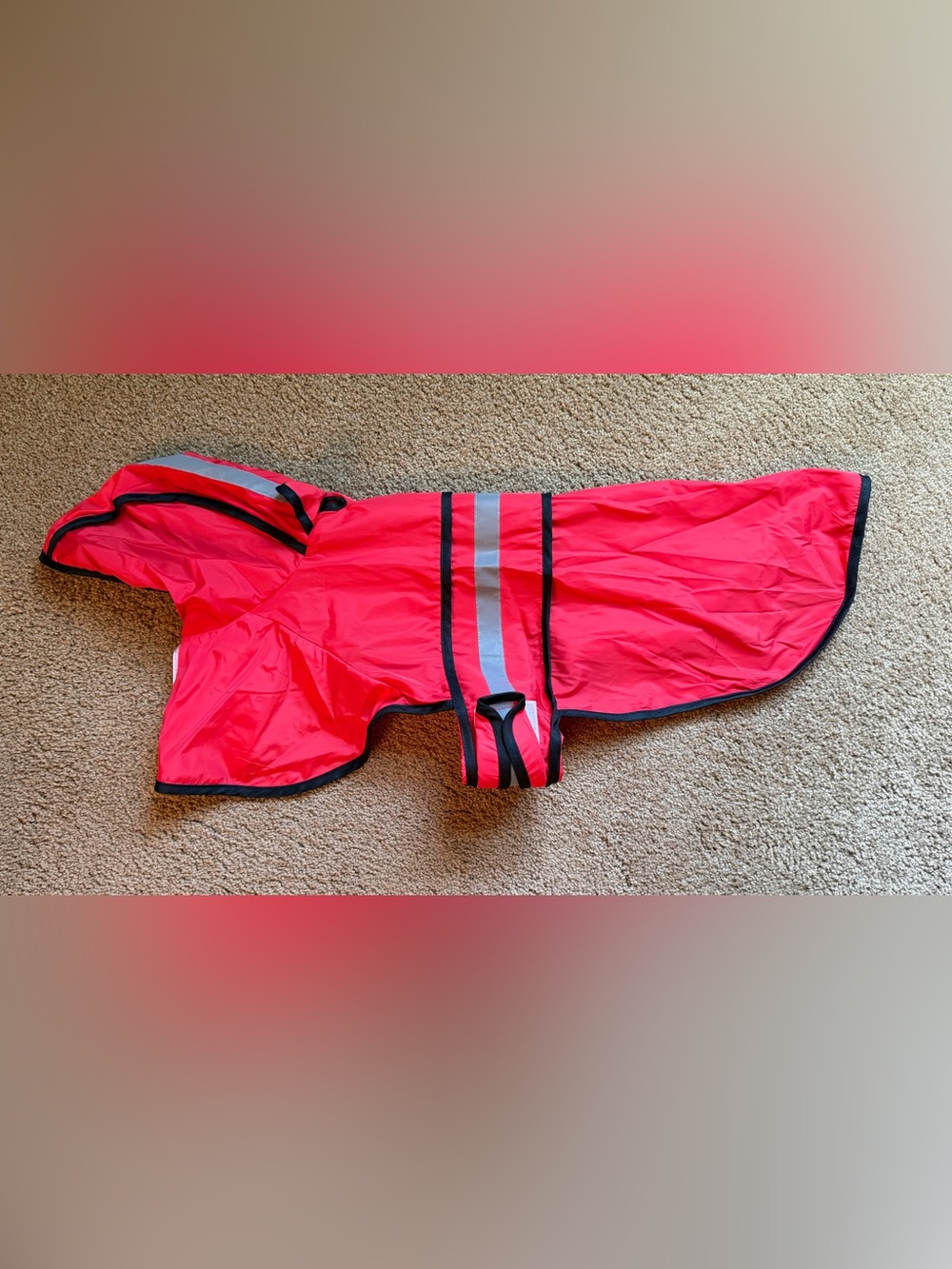 Red Reflective Dog Raincoat with Black Trim Size Large
